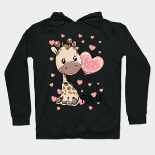 Сute cartoon giraffe with balloon & hearts love you Hoodie